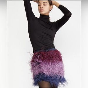 NWT Cynthia Rowley Purple Ombre Silk and Ostrich Feather Vera Mini Skirt Size 8